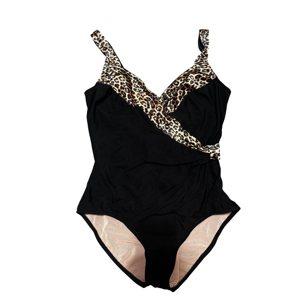 Black Leopard One Piece Swimsuit Shapewear Boned Bust Control Medium